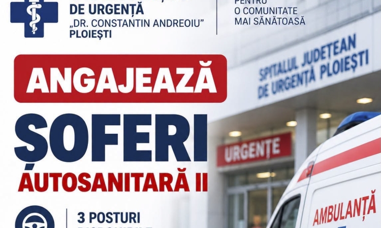 Spitalul Județean de Urgență Ploiești angajează trei șoferi de autosanitară. Contracte pe perioadă nedeterminată!