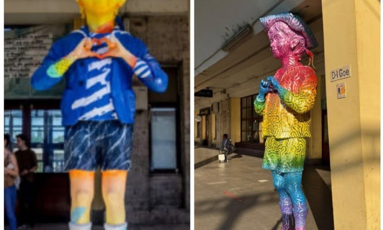 Domnul Goe de la Gara de Sud, ”îmbrăcat” în culorile curcubeului, simbol al LGBT. Social-democrații cer îndepărtarea vopselei de pe vestitul personaj al lui Caragiale