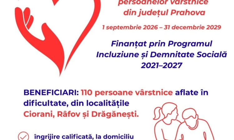 Proiect DGASPC Prahova | „Din grijă pentru bătrânii noștri!”: aproape 5 milioane de lei pentru sprijinirea persoanelor vârstnice
