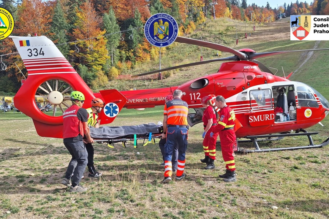 Adolescent de 14 ani, preluat cu elicopterul SMURD după un accident de mountain-bike, la Azuga